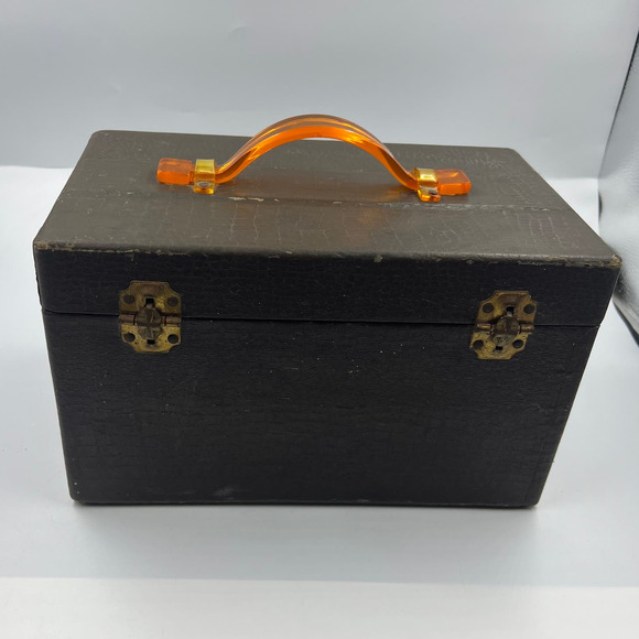 Vintage Snake Skin Mini Train Travel Case Carry On Luggage Handle MCM Distressed - Picture 3 of 16